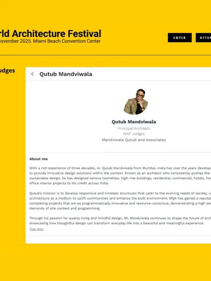 My official profile as a judge for the 2025 World Architecture Festival. My mission is to champion responsive and timeless structures that cater to the evolving needs of society.