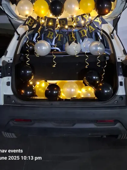 Another view of the black, gold, and silver car boot birthday decoration. It's a simple but very effective way to make someone feel special.