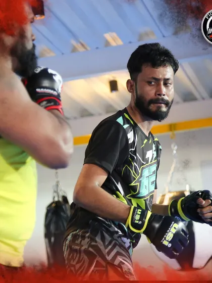 One of our experienced fighters, Utpal Changmai, focused during a training session. His experience is an asset to the entire team.