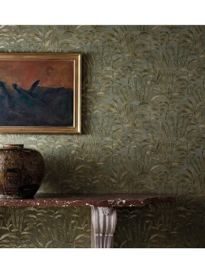 The Highclere is a wide-width, whimsical wallcovering from Zoffany. Its delicate, trailing foliage pattern is available in four colorways and adds a touch of classic English charm to any interior.