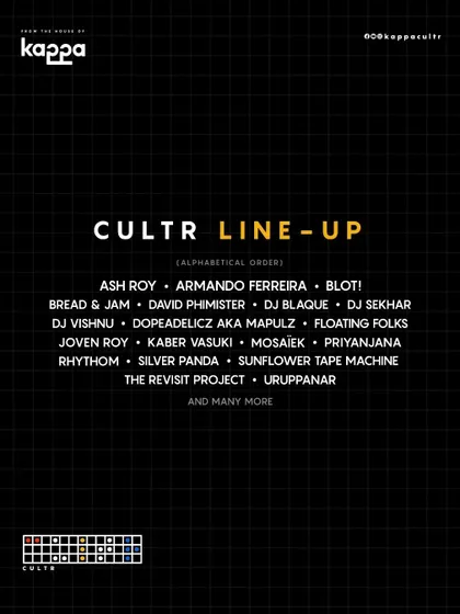 A clean look at the CULTR festival lineup. Being part of this curated list of artists for the Kochi event was a fantastic experience.