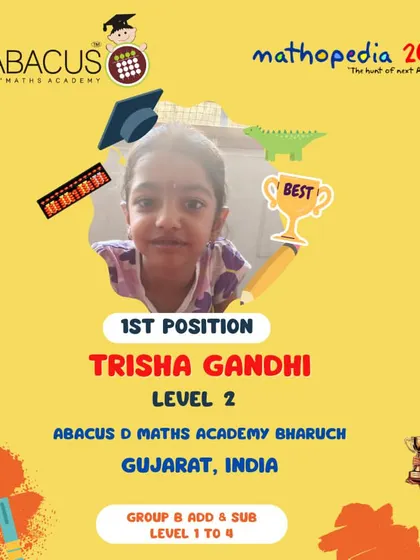 Trisha Gandhi from Bharuch, Gujarat, another 1st Position champion.