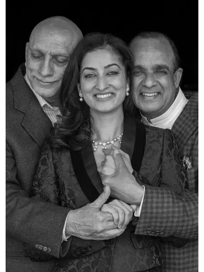 A unique family portrait of jewelry designer Mira Gulathi with her father and father-in-law. This image, shot for a KUSHI NGO project, celebrates the special bond between fathers and daughters.