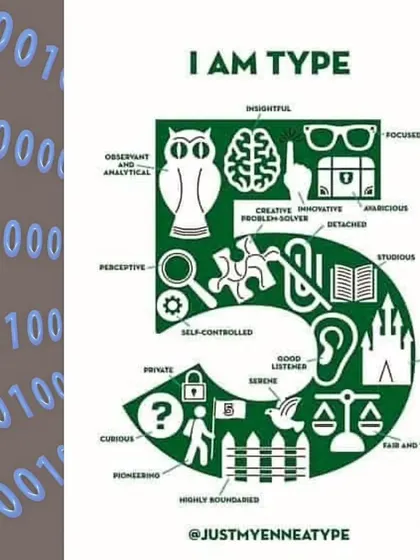 An infographic on the "Type 5" personality in numerology. These are the investigators: observant, analytical, curious, and wise problem-solvers who value their privacy.