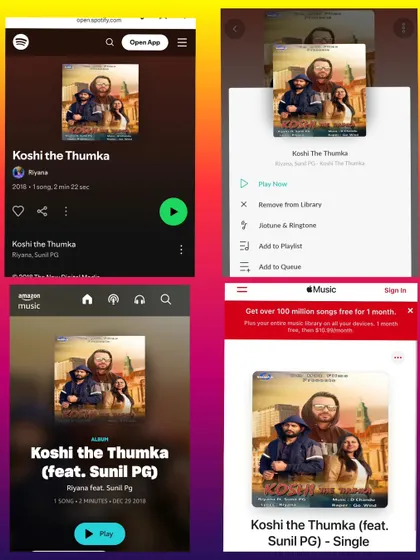Seeing my original single 'Koshi the Thumka' on major platforms like Spotify, Apple Music, and Amazon Music was a huge moment. When we create a track together, it is a professional production ready for the world to hear.