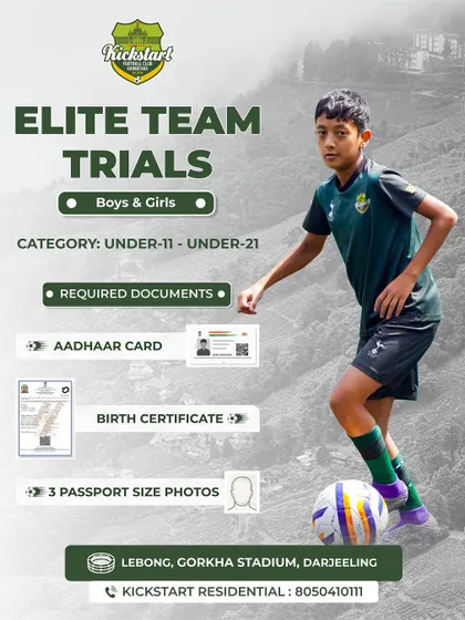 Attention aspiring footballers in Darjeeling. Make sure you have your required documents ready for the trials. This is your chance to showcase your skills and join our residential academy.