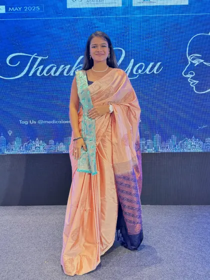 A full-length view of my saree for the first day of the conference.