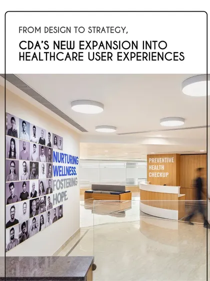 We have expanded our services to include Healthcare User Experience, which shapes better care journeys by synergizing brand, digital systems, and spatial design. This lobby shows our focus on fostering wellness and hope.