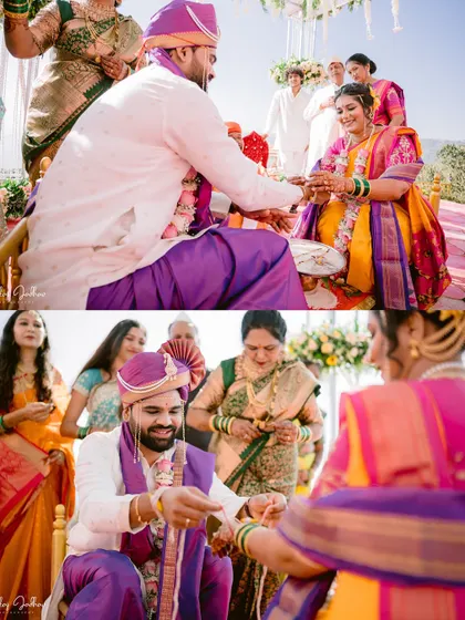 A collage of rituals, capturing the smiles and interactions between the couple.