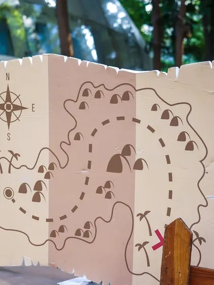 A fun prop for a pirate party: a large, cartoonish treasure map.