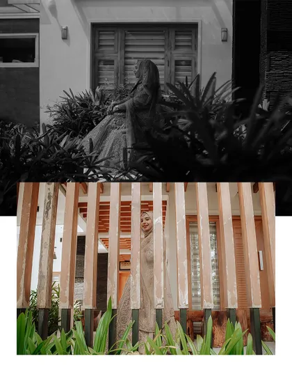A duplicate of image 117, an artistic take on a bridal portrait using natural and structural frames.