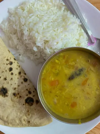 The ultimate comfort meal: dal, rice, and roti. It’s simple, nutritious, and tastes just like it was made in a home kitchen.