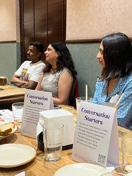 A book swap event for singles who love to read. I design events around shared interests, using conversation menus to help people connect on a deeper level.