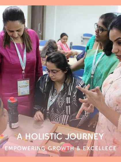 Our training is a holistic journey of growth. Here, our trainees are deeply engaged in a collaborative learning session, exploring Montessori materials together. This is where theory meets practice, building a supportive community of educators who learn from our experts and from each other.