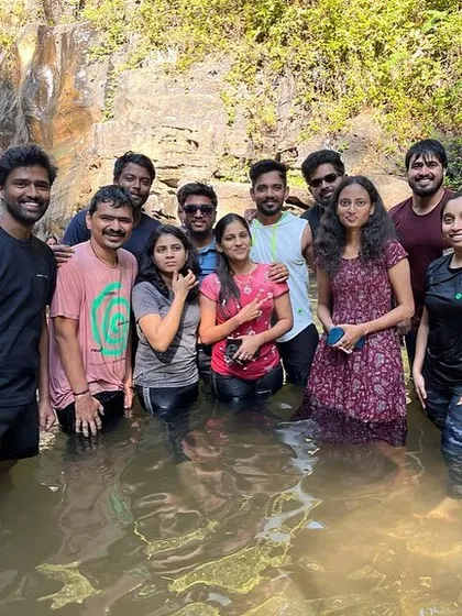 Enjoying the cool waters of the stream after the Netravati trek. It's moments like these that make the trip unforgettable.