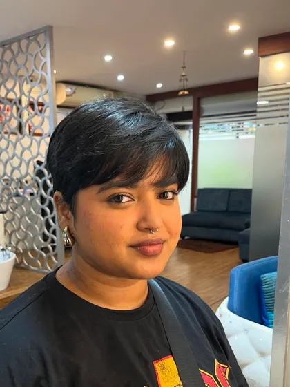 Sanjana looking confident with her new short haircut.