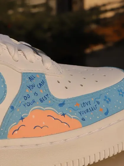 A detail shot of the freehand pastel design. I included some positive affirmations like "Love Yourself" and "All you can do is your best" into the artwork.