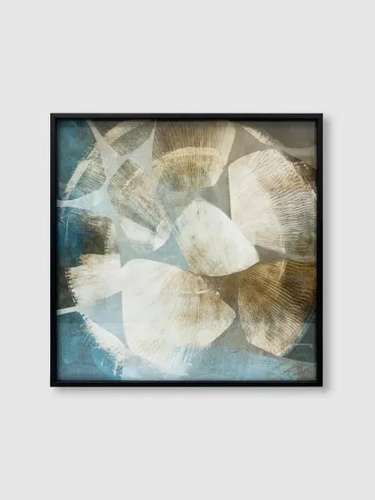 The translucent, layered shapes in this artwork are beautifully showcased in a minimal black metal frame, proving that the right frame can enhance art of any style.