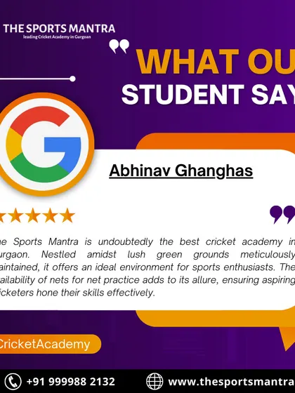 "Undoubtedly the best cricket academy in Gurgaon." We are thrilled to receive such positive feedback from our student Abhinav. His review highlights our lush grounds and excellent net practice facilities.