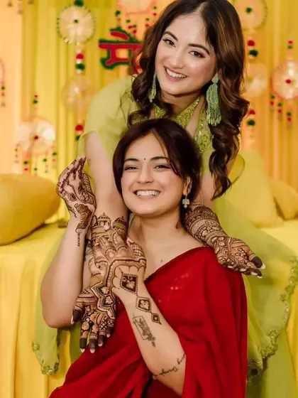 The joy of celebrating together. We love creating complementary mehandi designs for sisters and bridesmaids, making for beautiful photos and memories.