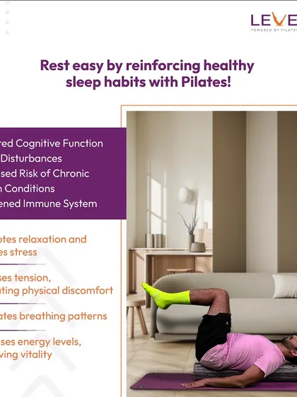 Did you know Pilates can improve your sleep? By promoting relaxation, releasing physical tension, and regulating breathing, it helps calm your nervous system. This infographic breaks down how a consistent practice can lead to a more restful night.