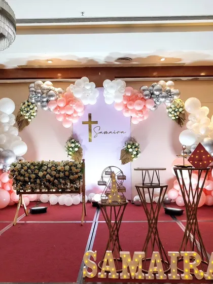 The full stage setup for the Baptism party.