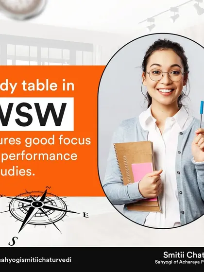 For students to have good focus, memory, and performance in their studies, their study table should be placed in the West-South-West (WSW) zone. This is the zone of education and knowledge.