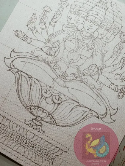 Another view of the initial pencil sketch for the Gayatri Devi painting.