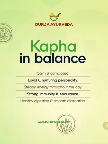 When Kapha is in balance, you feel calm, loyal, and have steady energy throughout the day. This image shows the nurturing qualities of a balanced Kapha, including strong immunity and endurance.