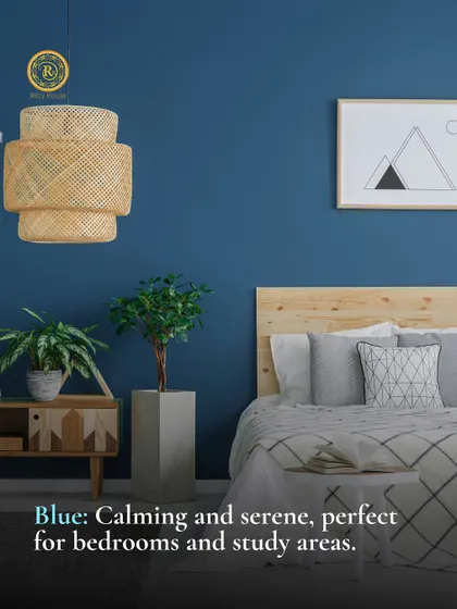 Blue is calming and serene, perfect for bedrooms and study areas. A bedroom with a beautiful blue accent wall.