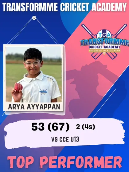 Arya Ayyappan's solid half-century in the U-13 tournament.