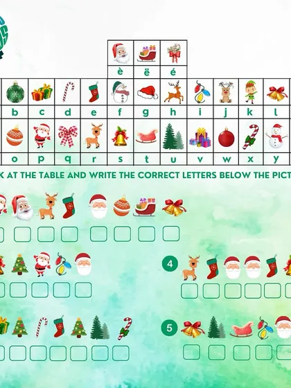 This Christmas-themed code-breaking game is a fun way to practice the French alphabet. Kids match the pictures to the letters to spell out festive words.