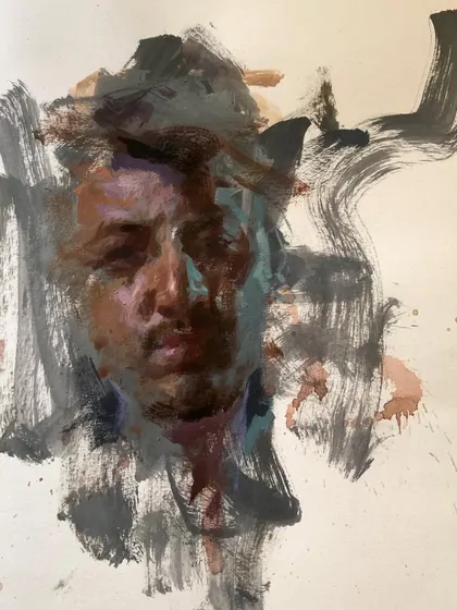 The full acrylic self-portrait, "Inner expressions."