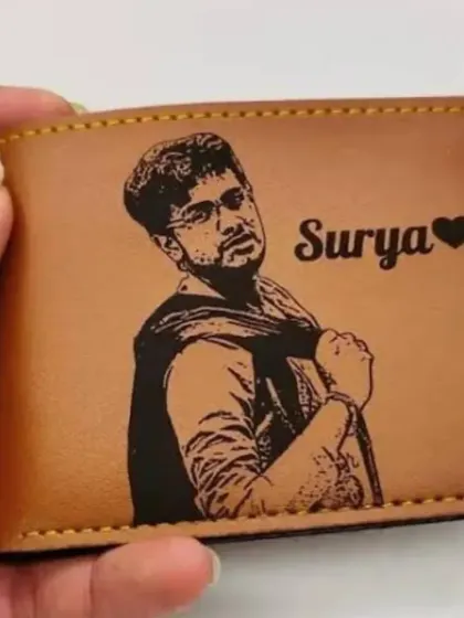 Make your wallet truly personal by adding a photo. I can engrave a sketch of your picture directly onto the faux leather surface, along with a name.