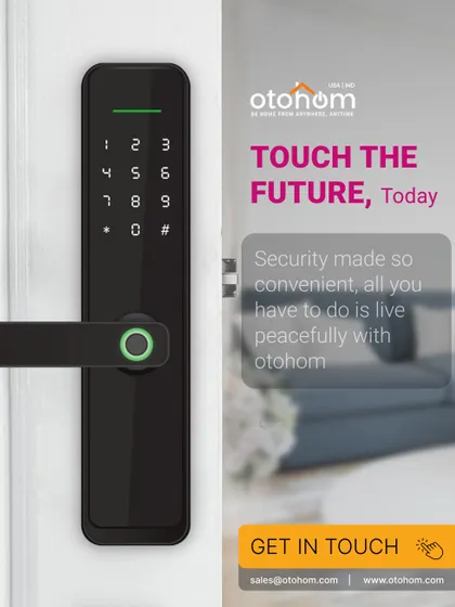 Touch the future of home security today. Our smart door lock combines a sleek keypad with a fingerprint sensor, making security so convenient that you can live peacefully.