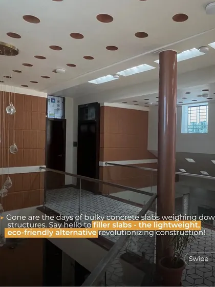 This image showcases a ceiling built with filler slabs, using terracotta pots as lightweight filler material. This innovative technique reduces the amount of concrete needed, making the structure lighter, more eco-friendly, and better insulated.