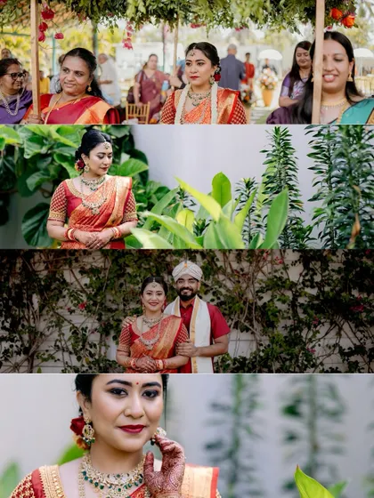 This collage showcases various moments from a single wedding, from family interactions to beautiful bridal portraits, giving a complete story of the day.