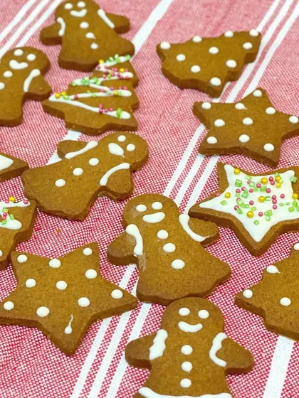 It wouldn't be Christmas without gingerbread cookies. I make these classic gingerbread man, star, and tree-shaped cookies, lightly decorated with royal icing for a touch of sweetness.