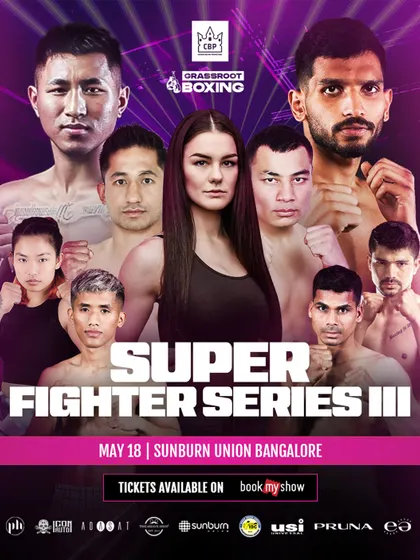 A poster announcing our Super Fighter Series III, where professional boxing meets high-energy pub culture.