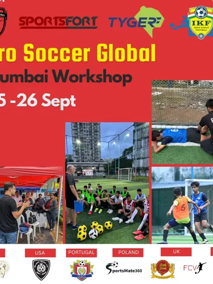 This graphic summarizes the Pro Soccer Global Mumbai Workshop, showing everything from on-field physio sessions to classroom talks and intense drills.