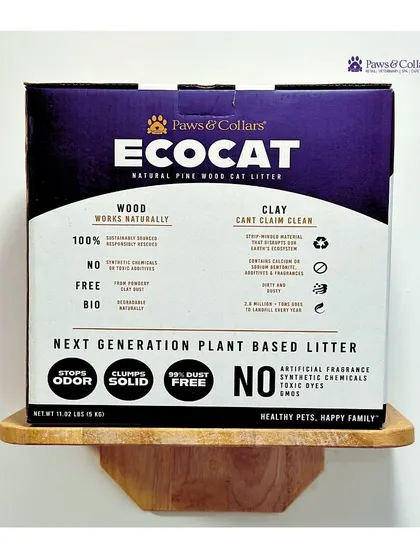 A repeat of image 73, this shot is crucial for educating customers on the environmental and health benefits of choosing wood over clay litter.