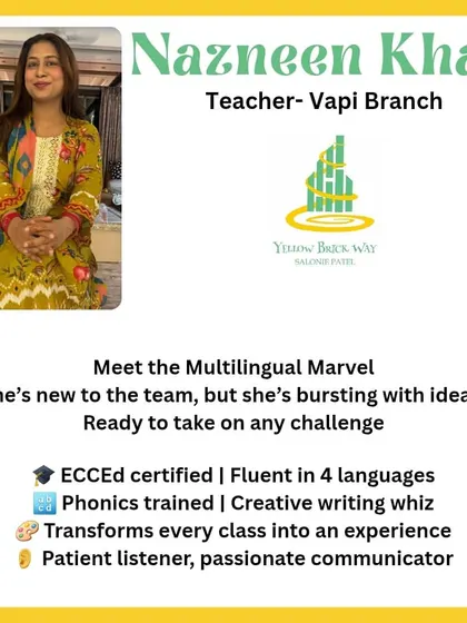 We are excited to introduce Nazneen Khan, a teacher at our Vapi branch. As a multilingual marvel and creative writing whiz, she transforms every class into an experience.