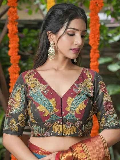 This is the same stunning look as image 2, showcasing the beautiful chandbali earrings and how they frame the face.