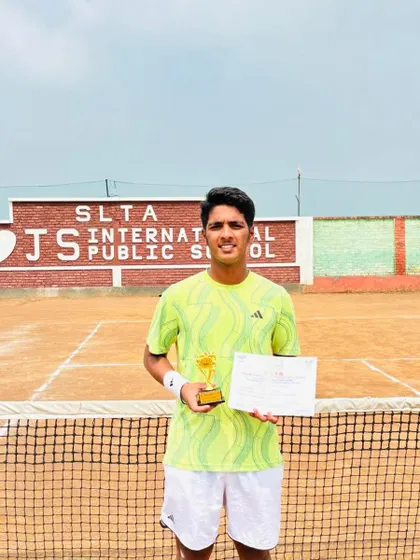 Arjun Bhati pictured with his runner-up trophy after the CS7 U-18 Singles final in Sonipat, Haryana.