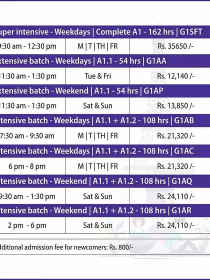 A detailed look at our beginner batch schedules, including Super Intensive, Extensive, and Intensive options. This helps you choose the pace and timing that works best for you.