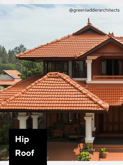 An example of a Hip Roof, a classic design that is highly durable and excellent for areas with high winds and heavy rain. We help clients choose roof designs that are both beautiful and practical for Indian weather conditions.