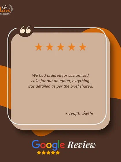 We had ordered for customised cake for our daughter, everything was detailed as per the brief shared." Attention to detail is our promise.