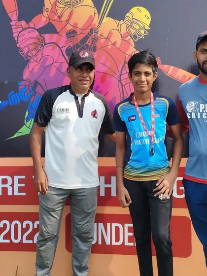 Aarav Lamba, who scored a match-winning 81, being recognized for his batting.