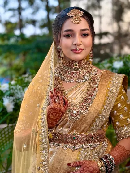 A portrait of royal elegance. For Nischaya, I created a look that balances opulent tradition with a soft, modern touch, letting her natural grace shine through. This is the essence of my artistry: timeless, regal, and personally tailored.