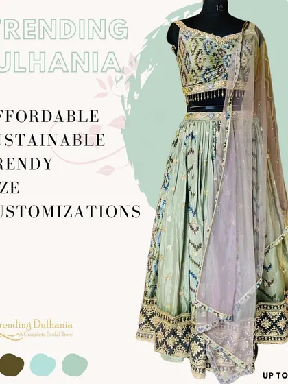 This light green printed lehenga is affordable, trendy, and can be customized to your size. It’s a perfect example of my commitment to sustainable fashion.